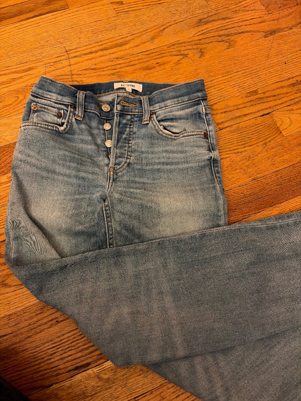 Redone mid rise stove pipe jeans waist 24